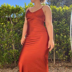 Gorgeous rust orange satin-feel maxi dress by Vine Tree.